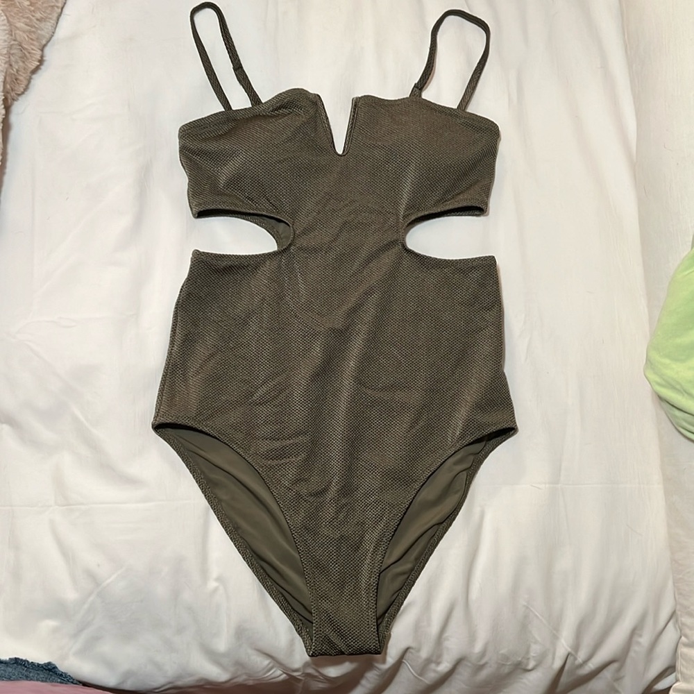 Aerie Olive Green Cutout One Piece Swimsuit